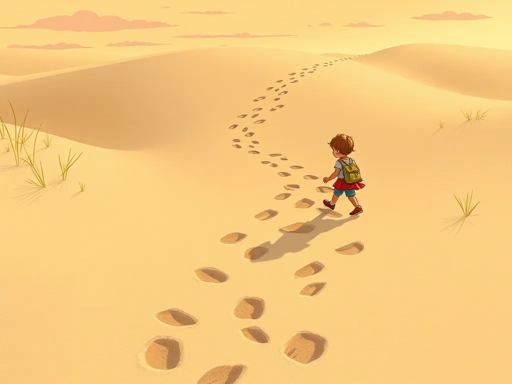 The Beach Explorer's Question Quest - Children following mysterious tracks in sand