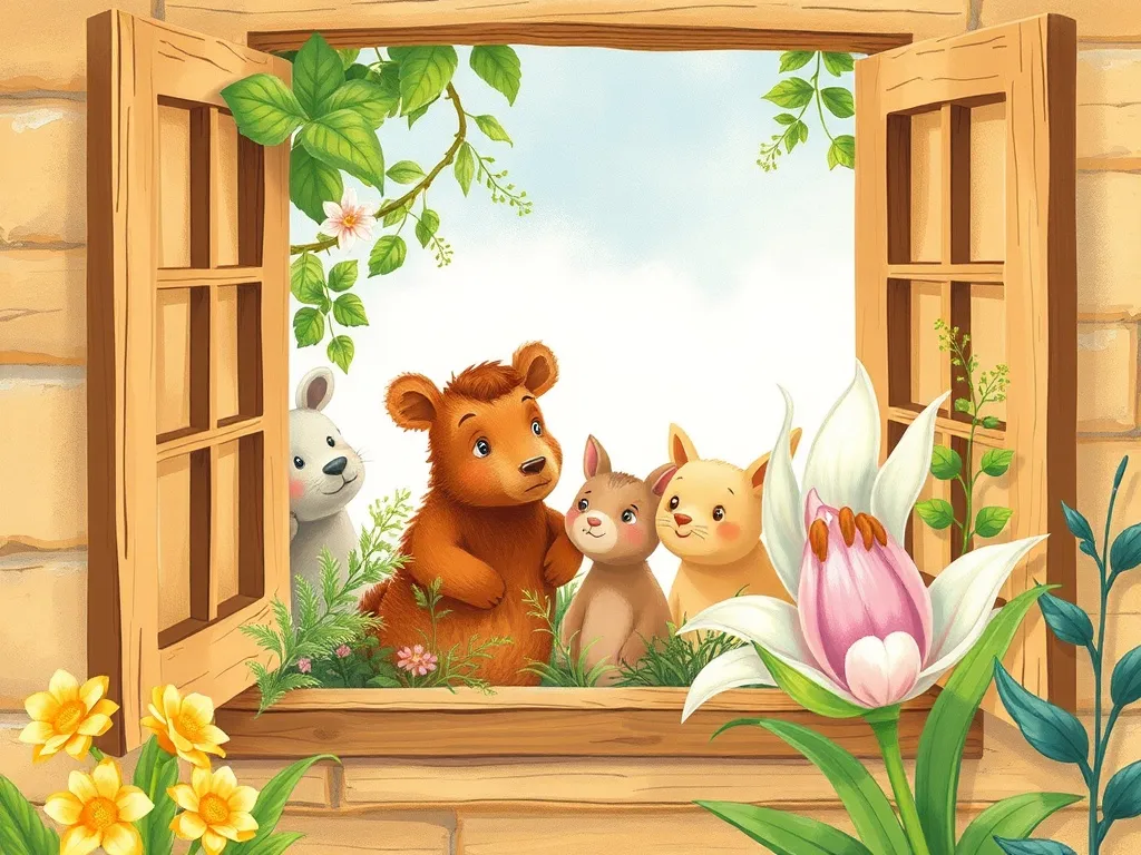 The Brave Little Baker's Helper - Lily watching animals gather herbs through window