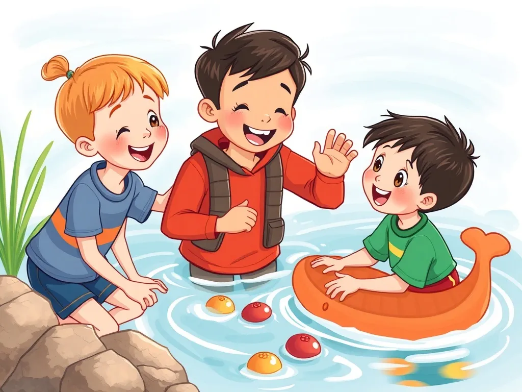 The Brave Little Explorer's Dozen Friends - Friends teaching Tommy water skills