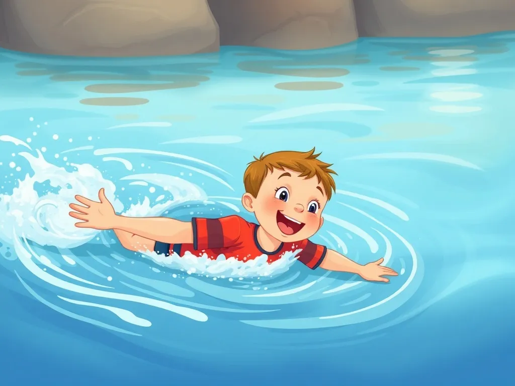 The Brave Little Explorer's Dozen Friends - Tommy taking first swim strokes