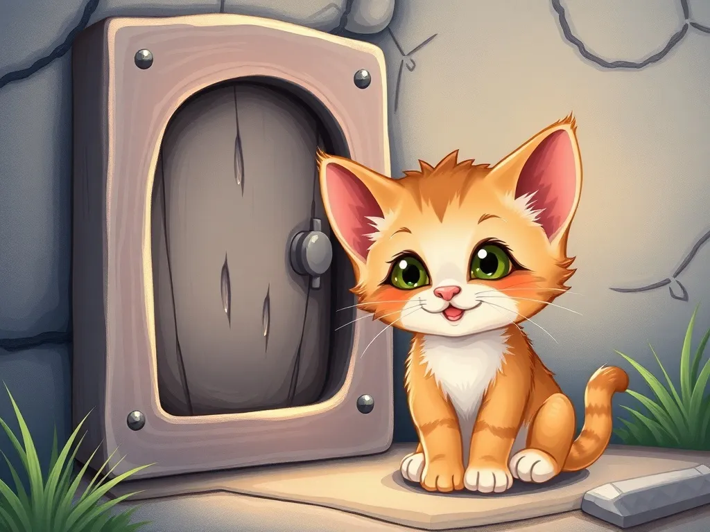 The Case of the Crackling Hallway - Kitten with ear pressed against mysterious utility door