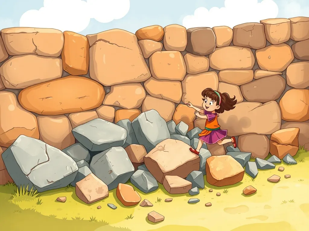 The Cave of Fair Shares - Rocks tumbling down after Maya kicks the wall