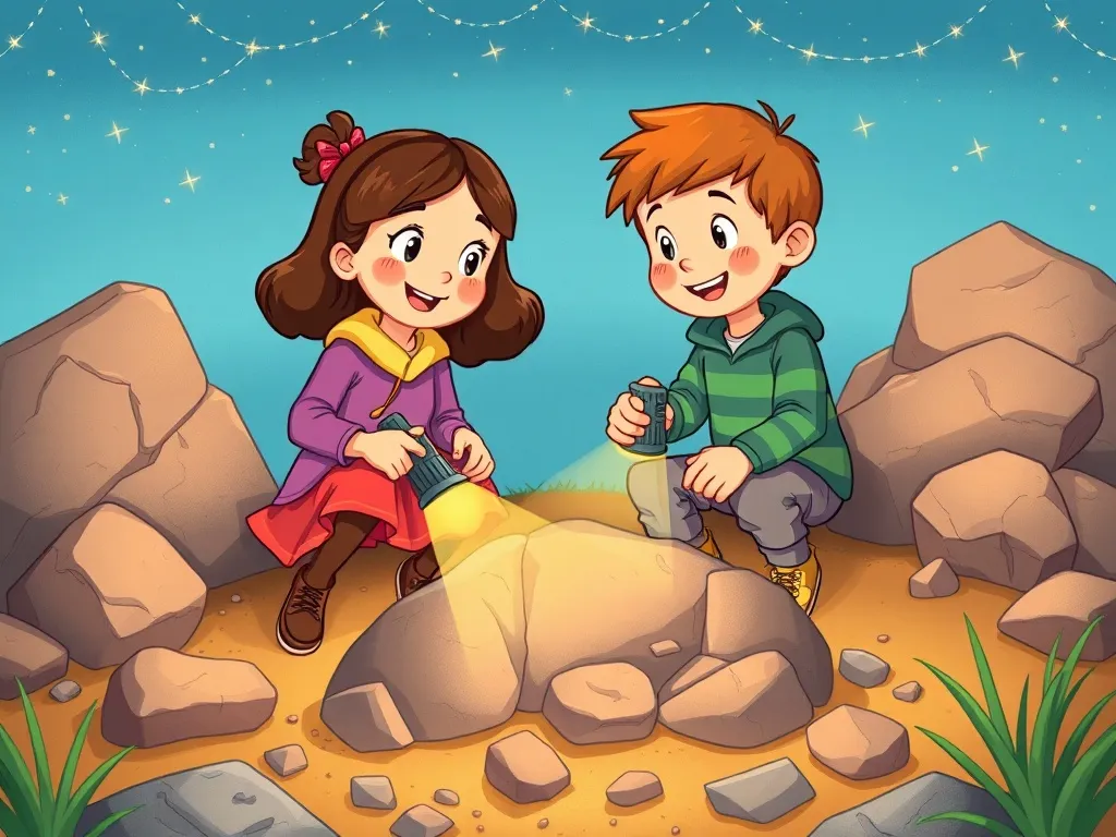 The Cave of Fair Shares - Maya and Leo clearing rocks together with flashlights