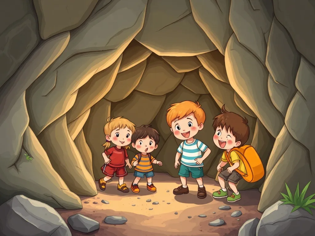 The Cave of Fair Shares - All kids exploring cave tunnel together cooperatively