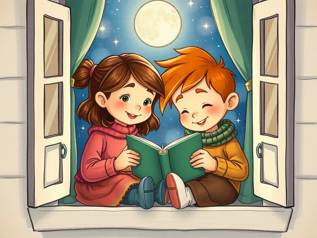 The Cloud Castle Chronicles: Emma & The Storm Dragon - Emma and Spark snuggled in window nook sharing book