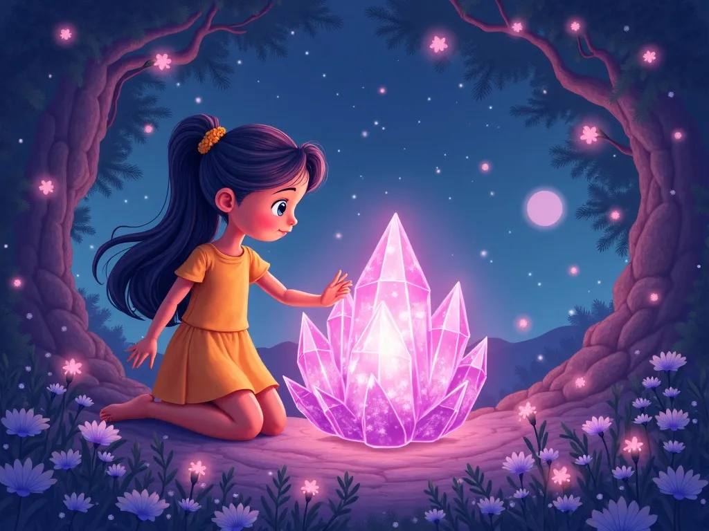 The Crystal Cave Symphony - Luna touching the humming purple crystal