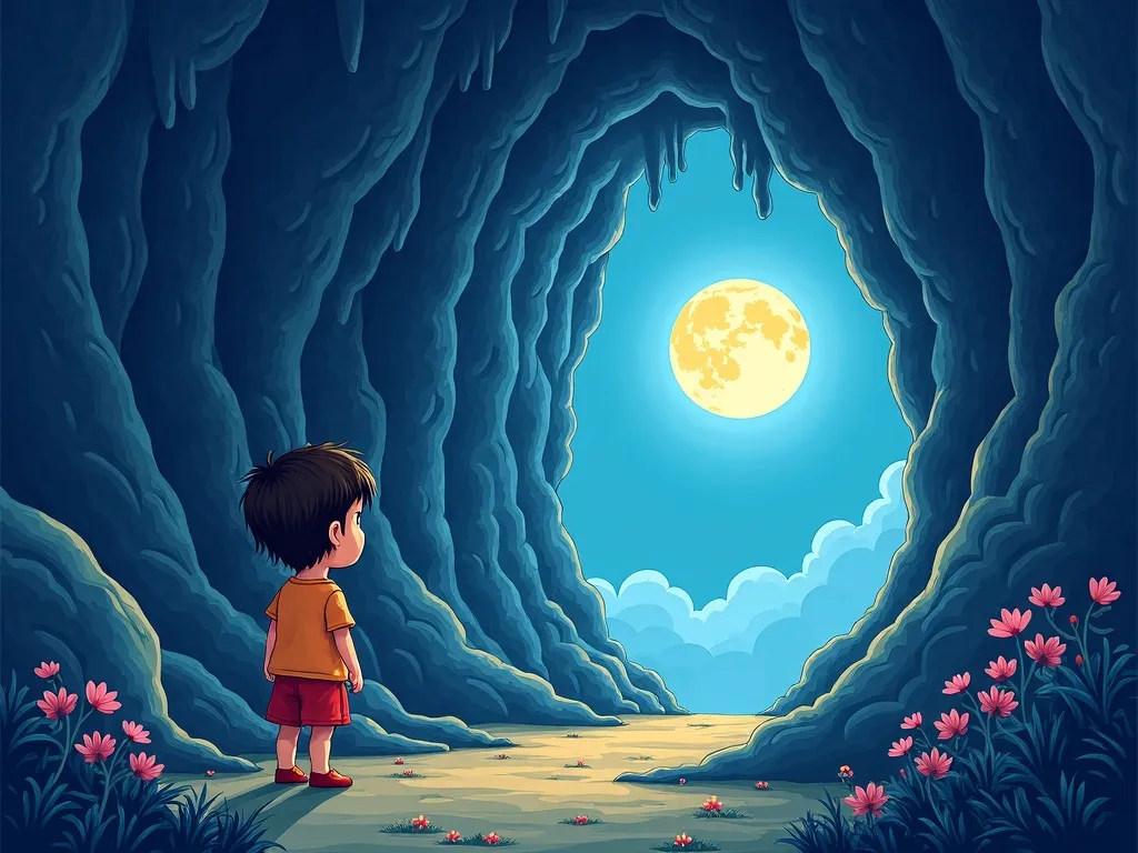 The Crystal Cave Symphony - Luna peering into mysterious cave entrance