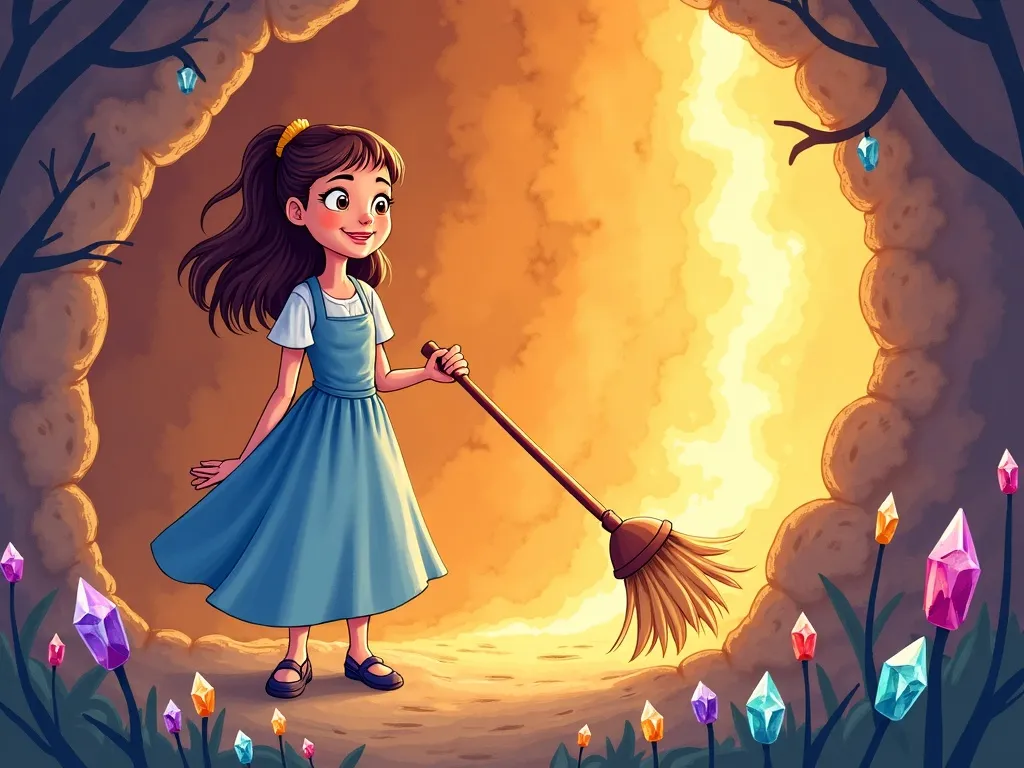 The Crystal Inventor's Park Adventure - Luna demonstrating her crystal-powered sweeping invention