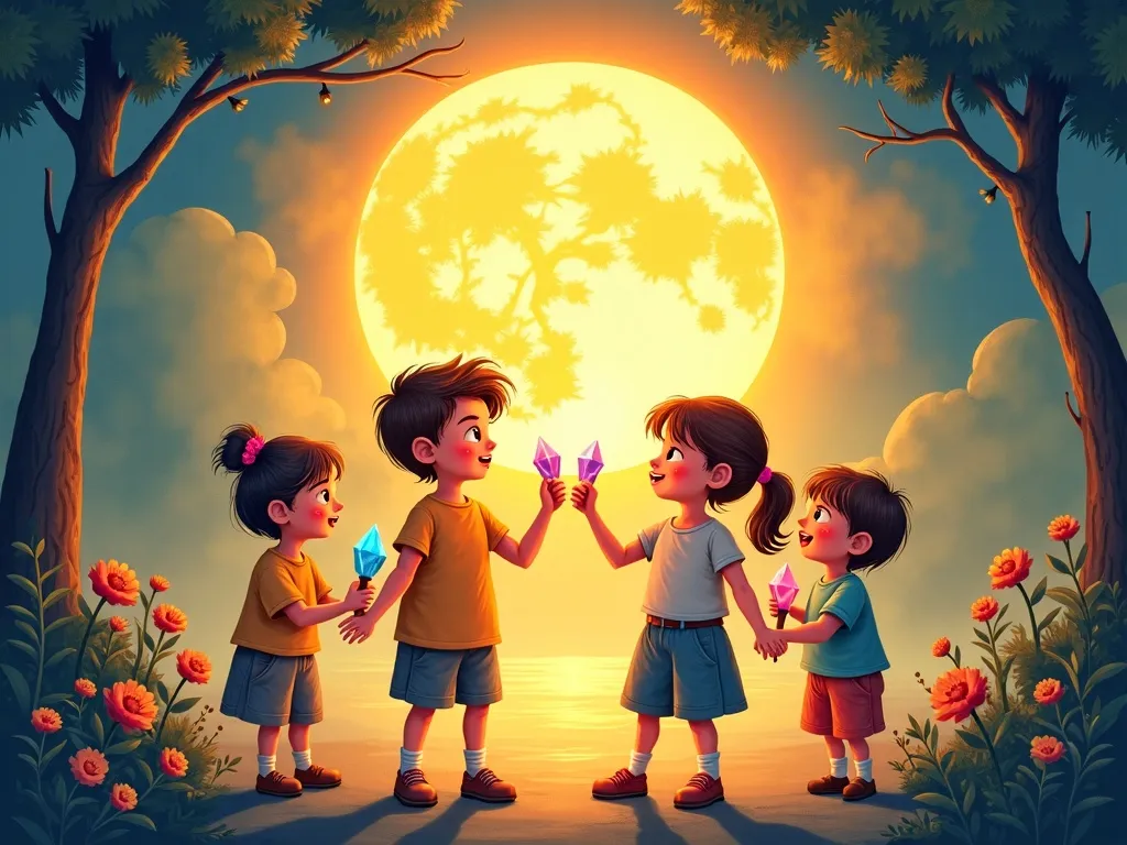 The Crystal Inventor's Park Adventure - Children working together with Luna's crystal tools