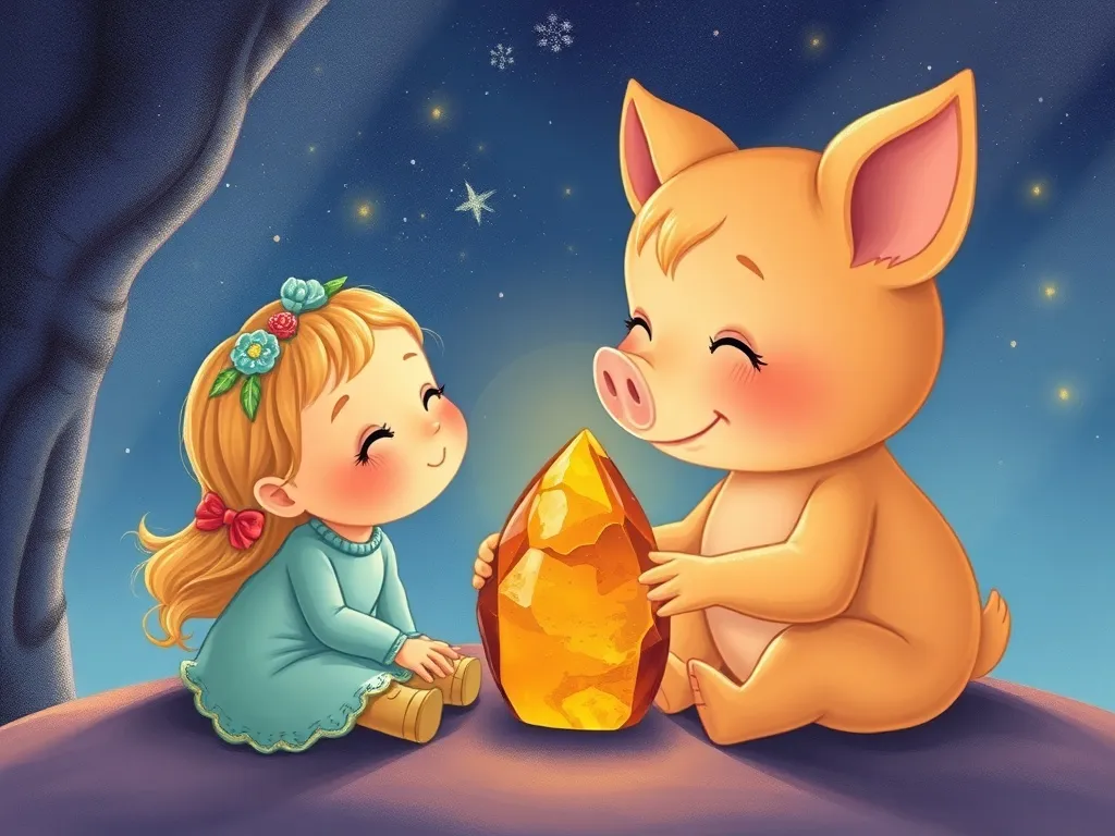 The Crystal Song of Forgiveness - Dreamy and Pip sharing amber stone together peacefully