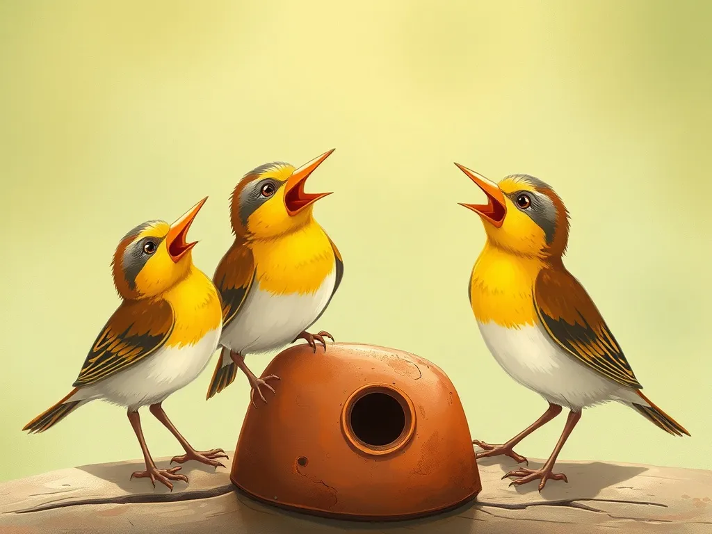 The Curious Fox's Three Questions - Larks teaching Rusty to sing, beaks open wide