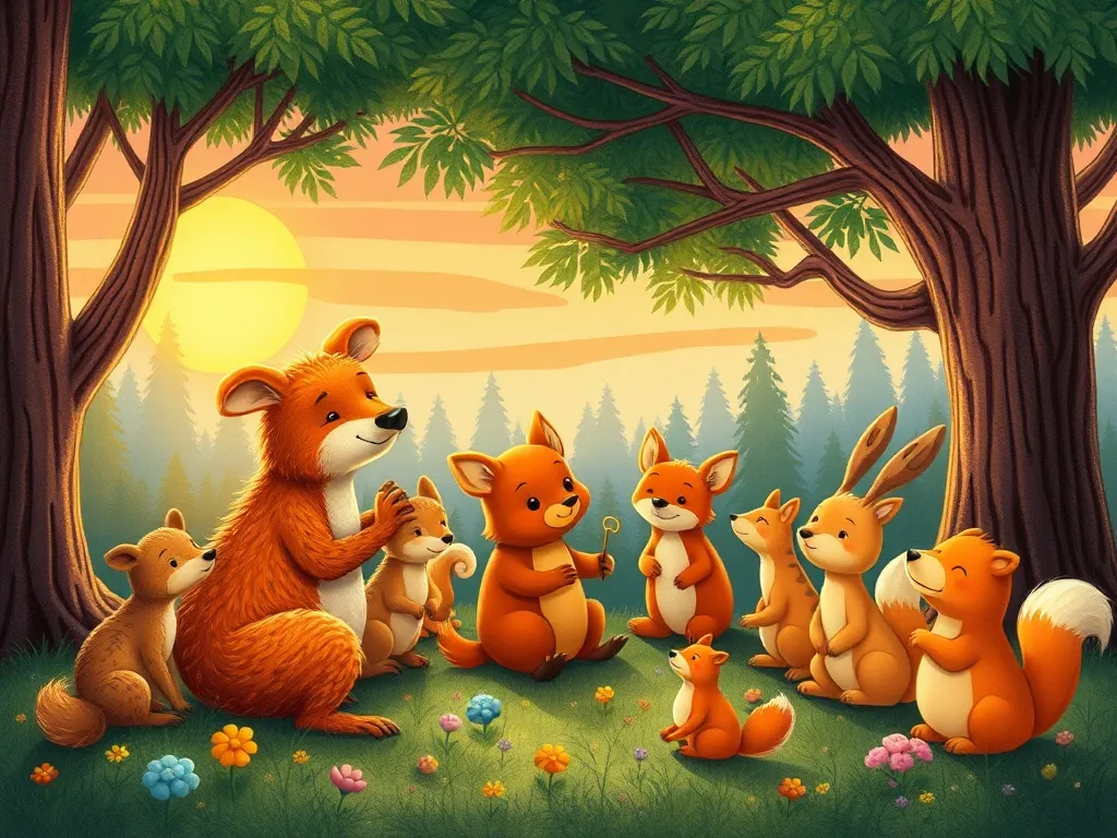 The Curious Fox's Three Questions - Forest animals gathered for Rusty's sunset concert