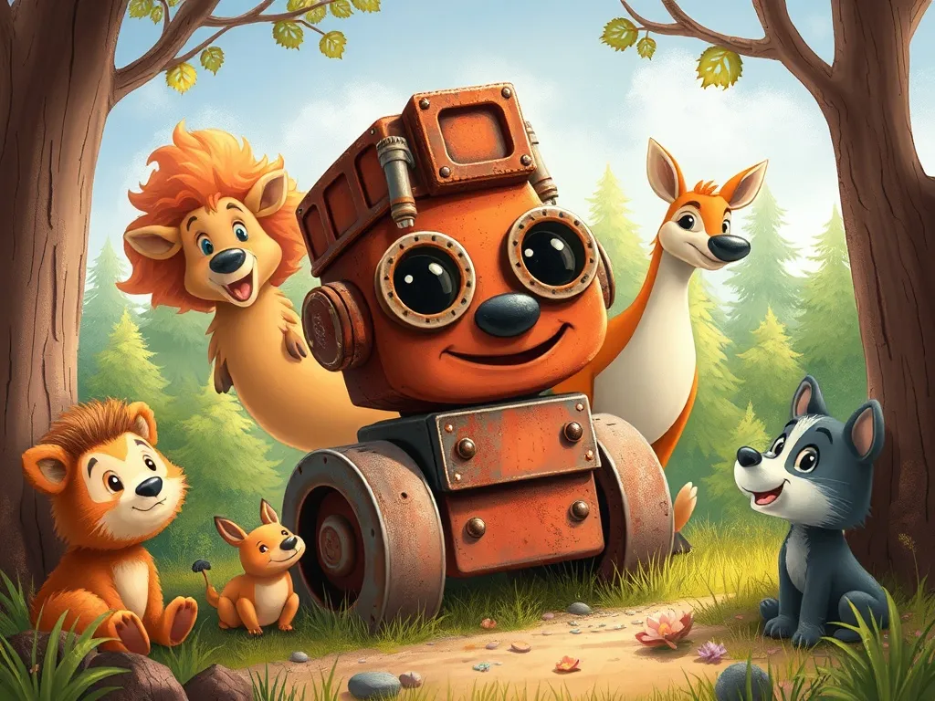 The Curious Fox's Three Questions - Rusty surrounded by his new forest friends