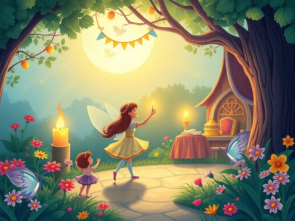 The Curious Puppy's Garden of Questions - Luna leading celebration in fairy garden