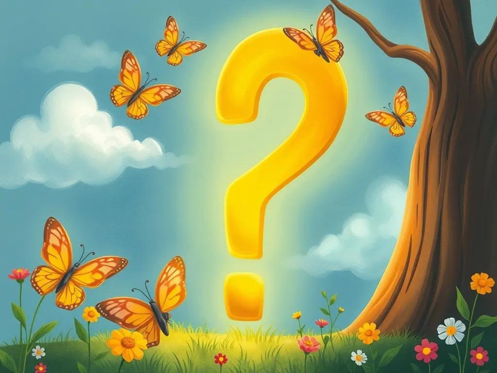 The Curious Questions of Lucy Wonderheart - Lucy&#x27;s question mark transforming into butterflies