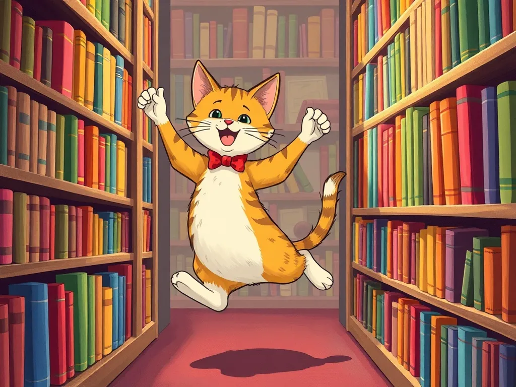The Dancing Library Cat's Twilight Tale - Cat tap-dancing between library shelves
