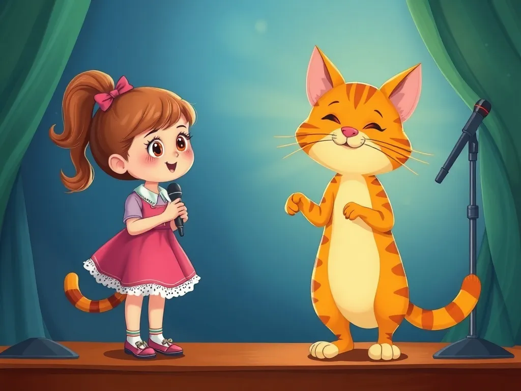 The Dancing Library Cat's Twilight Tale - Girl and cat performing on stage together