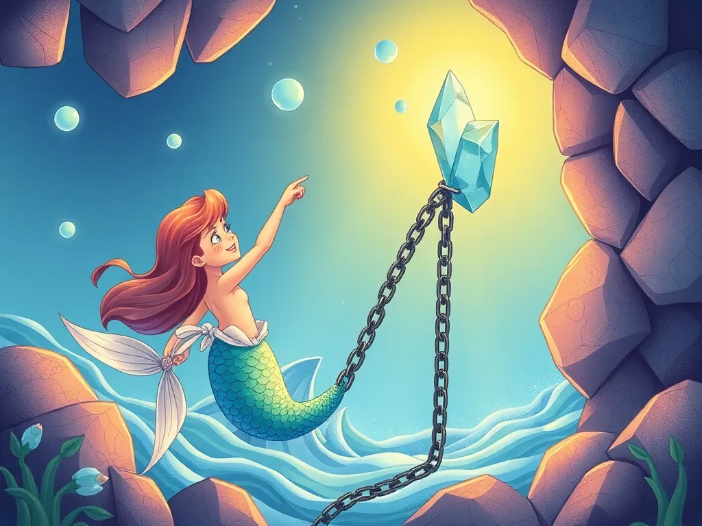 The Dancing Mermaid's Sky-High Adventure - Mermaid chain reaching for crystal