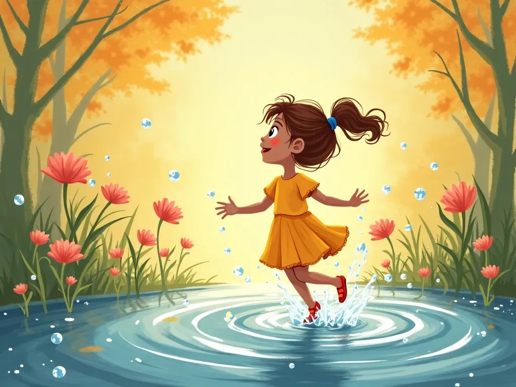 The Dancing Path Through the Whispering Woods - Water droplets dancing with Lucy