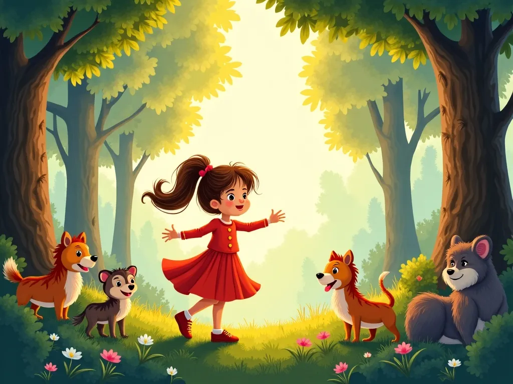 The Dancing Path Through the Whispering Woods - Lucy dancing freely among forest creatures