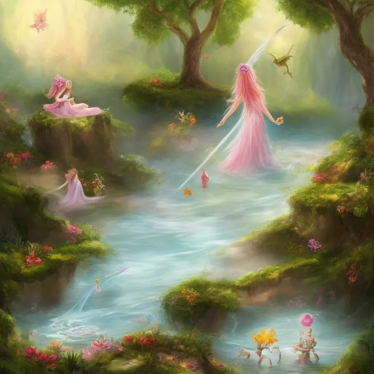 Illustration: Fairies Build a Bridge Across the Stream