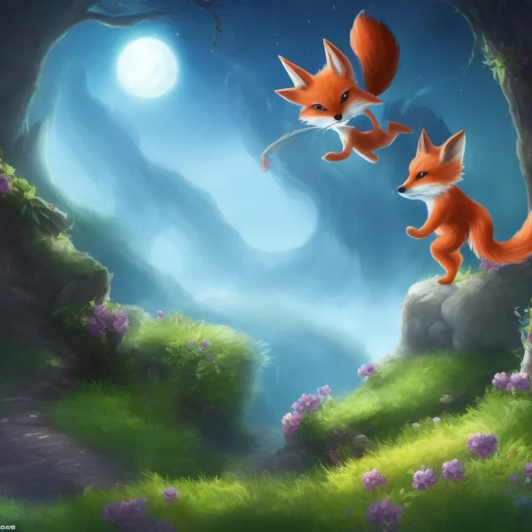 Illustration: The Fox Finds a Way Through the Thorn Bushes