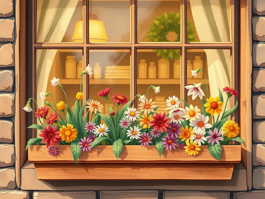 The Flour Fairy's Sweet Adventure - Wilted flowers in bakery window box