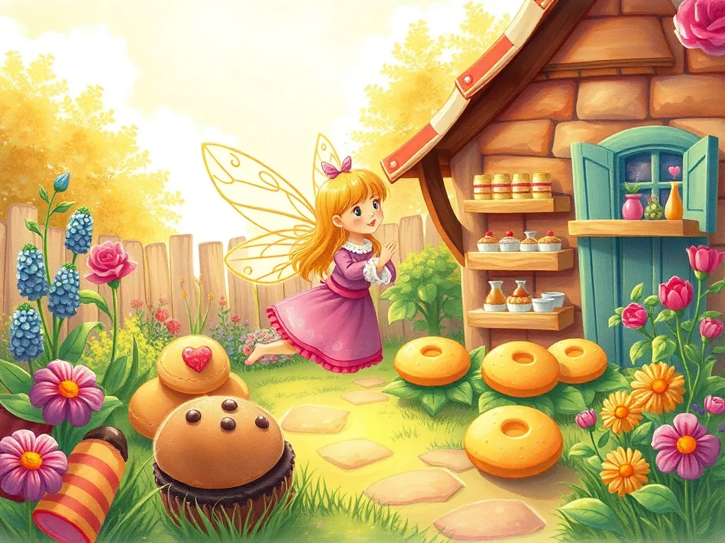 The Flour Fairy's Sweet Adventure - Fairy sprinkling magic on thriving bakery garden