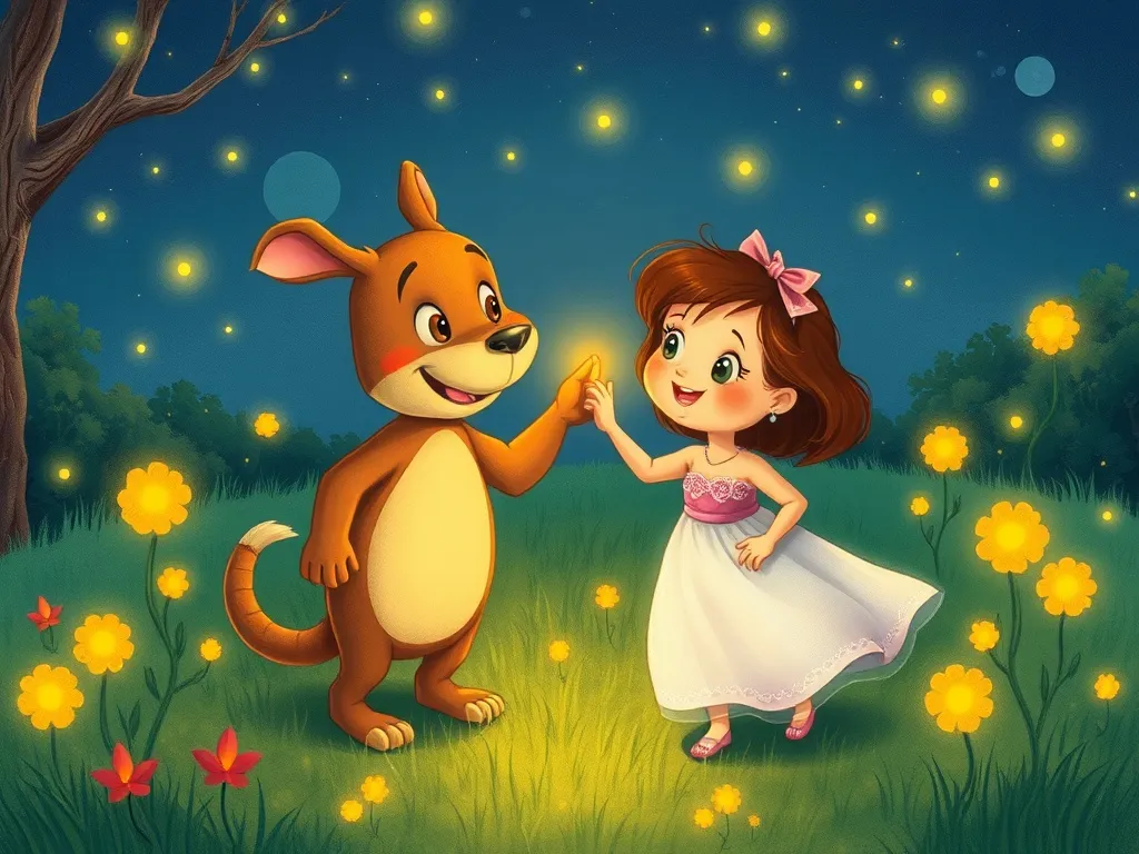 The Fox Who Found a Friend in Feathers - Rusty and Pearl watching fireflies dance