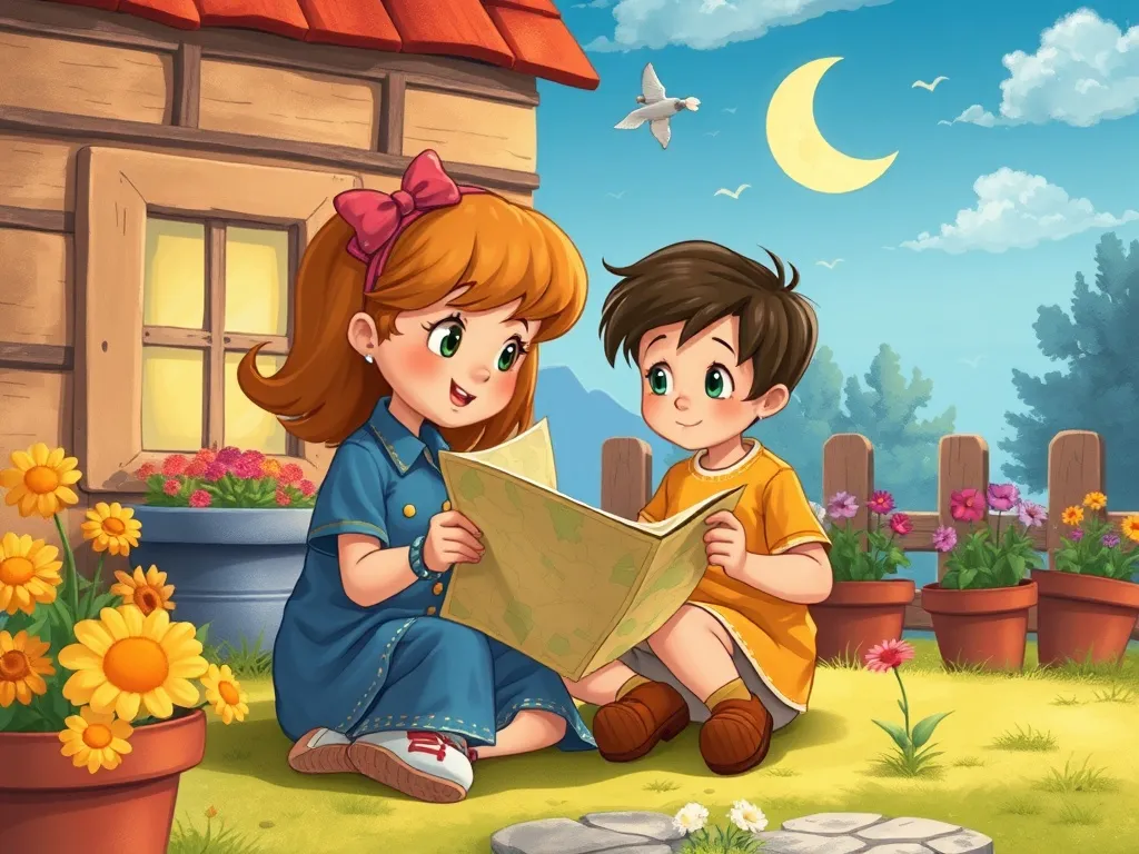 The Fox Who Found His Voice - Luna studying map near Rusty's flower boxes