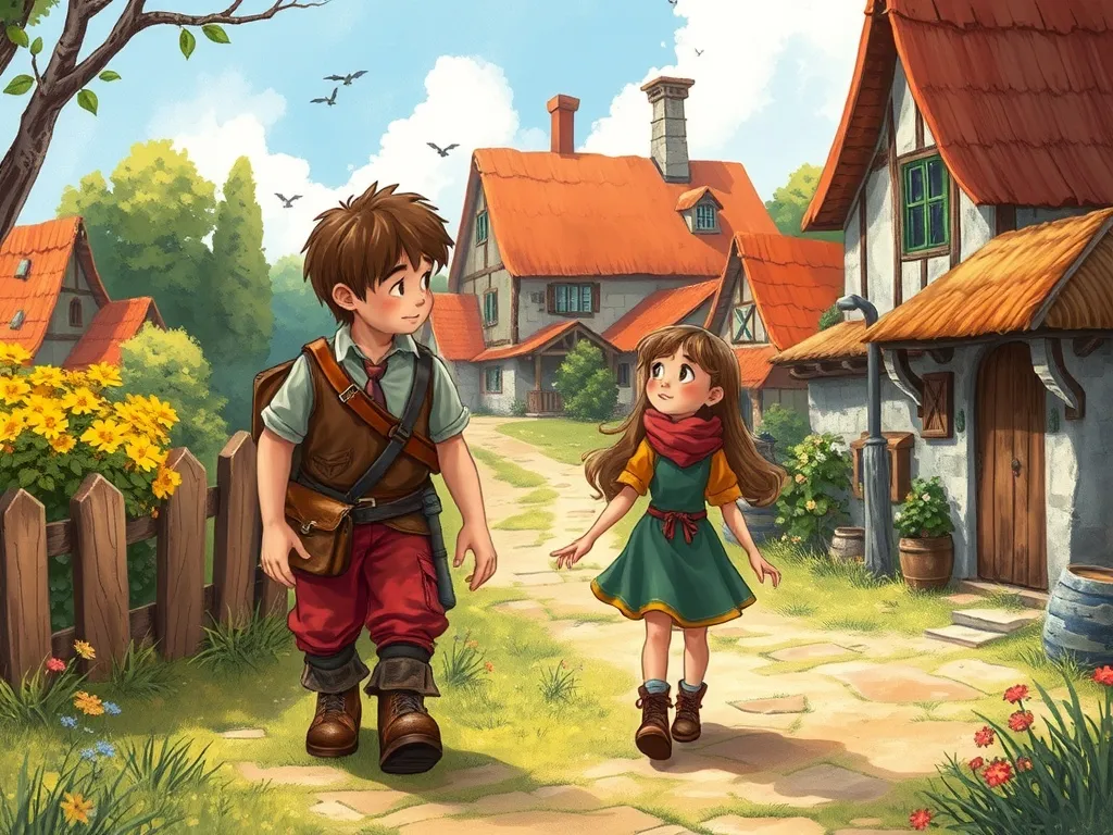 The Fox Who Found His Voice - Rusty and Luna walking through village together
