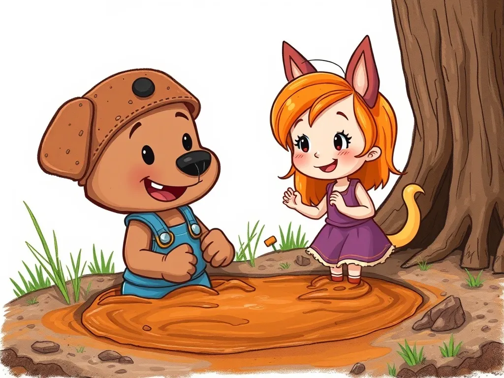 The Fox Who Found His Voice - Rusty and Luna pausing at muddy dead end