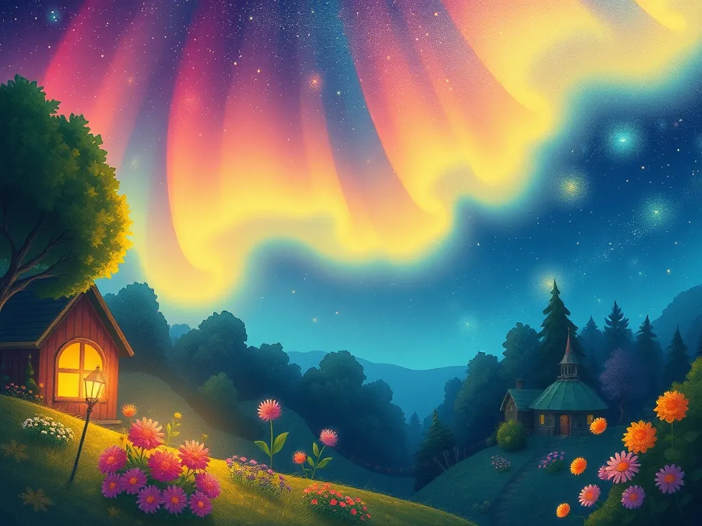 The Fox Who Found Magic in Friendship - Magical aurora of emotional energy above garden