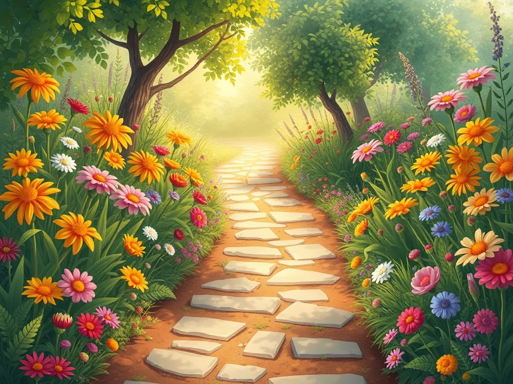 The Garden Path Between Us - Garden path transformed with wild and neat flowers