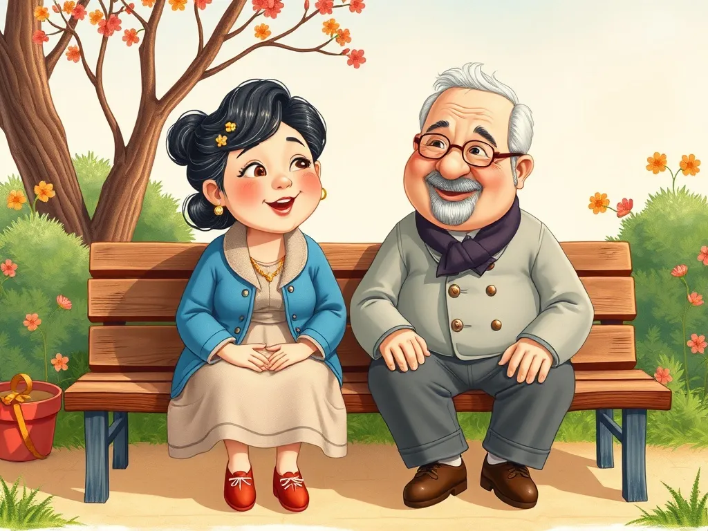 The Garden Path Between Us - Mrs. Chen and Mr. Kowalski sitting together on bench