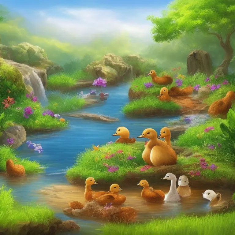 Illustration: Ducks and Beavers Talk Beside the Stream