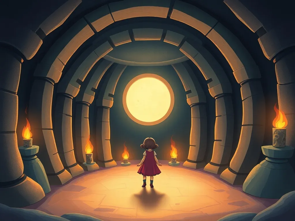 The Guardians of Echo Temple - Girl in circular chamber with glowing pillars