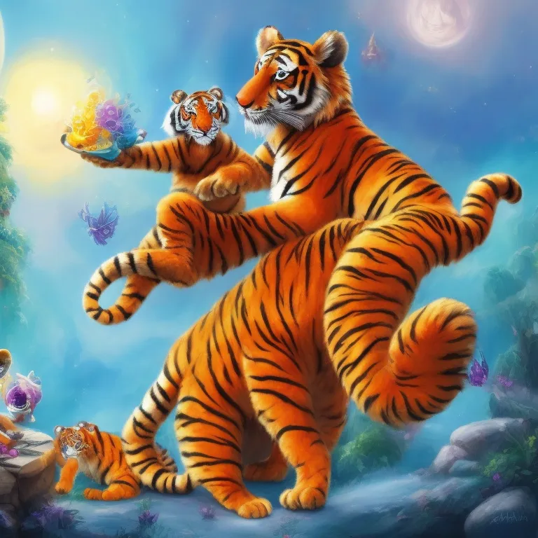 Illustration: Pippo listening beside the young tiger