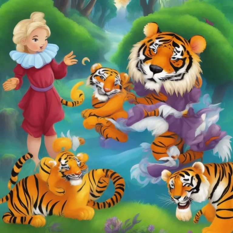 Illustration: The forest keeper helping Pippo and the tiger follow the map