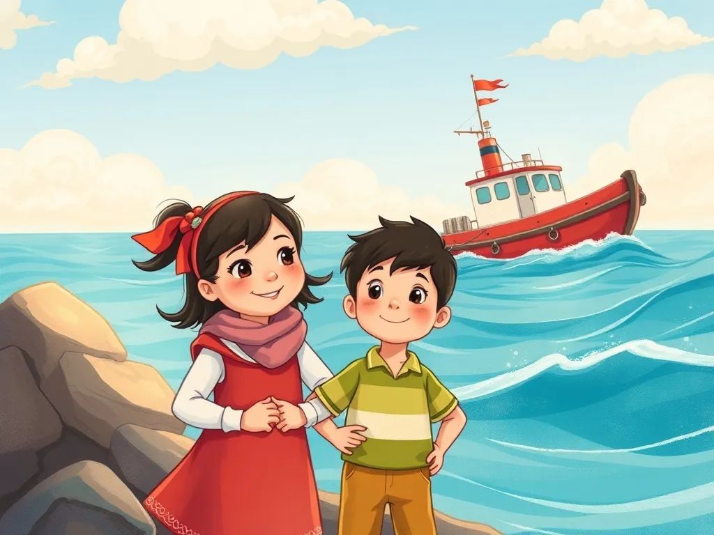 The Island Code - Maya and Kai standing together as the rescue boat arrives