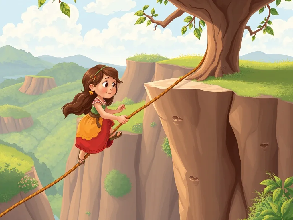 The Jungle's Hidden Truth - Maya gripping vine rope and stepping over ravine edge