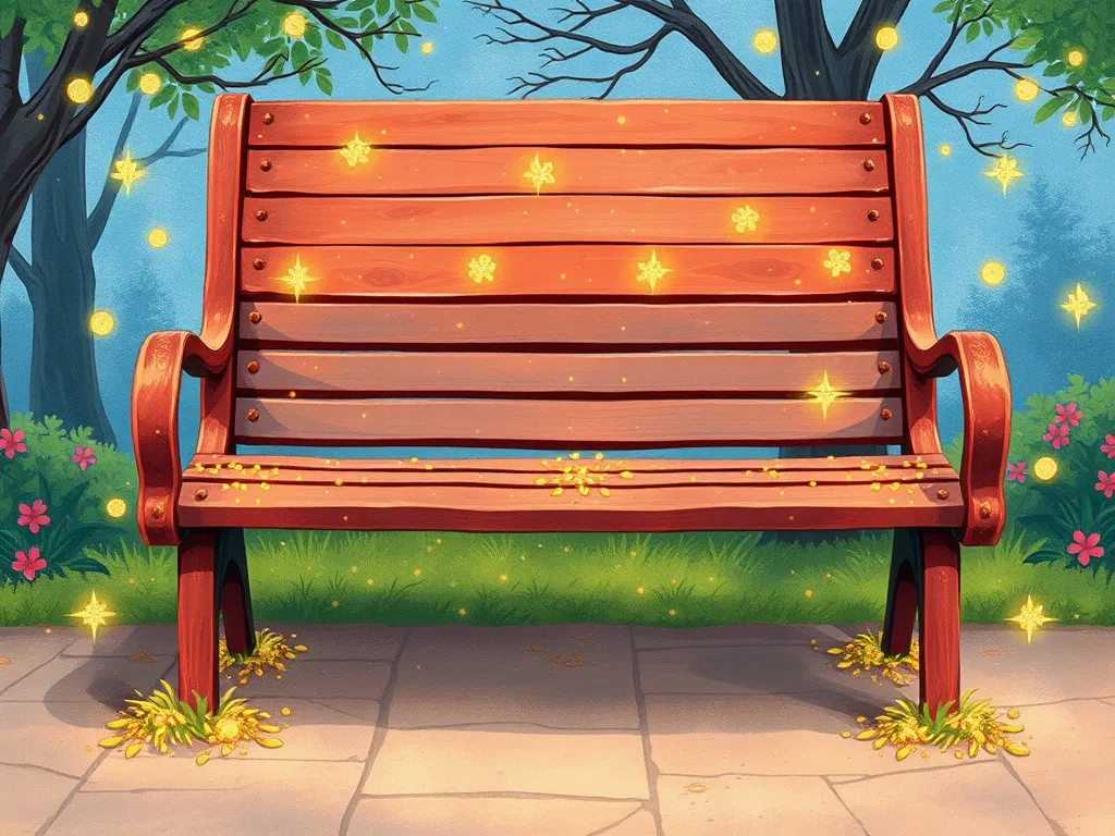 The Keeper of Park Magic - Empty park bench covered in fading sparkles
