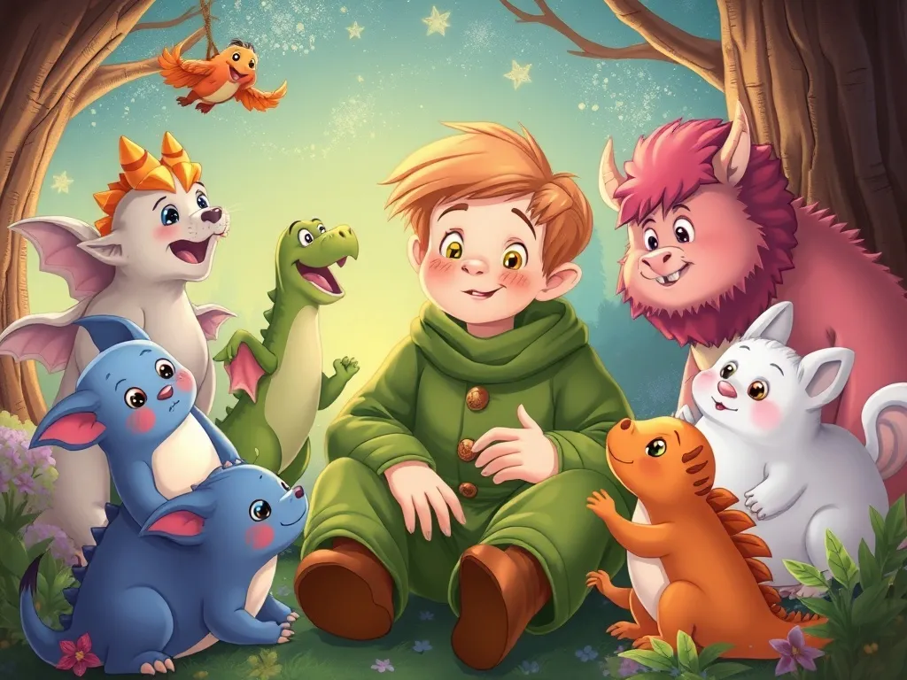 The Keeper of Park Magic - Magical creatures surrounding concerned Oliver