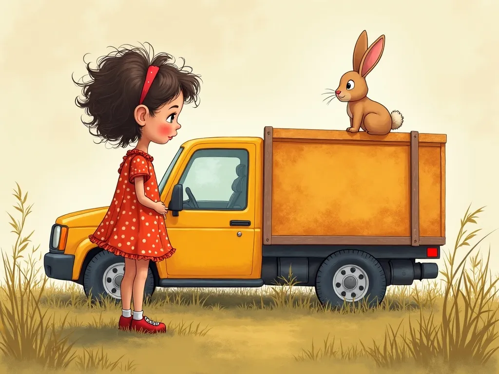 The Library Elephant's Sharing Safari - Eleanor clutching truck, watching a disappointed rabbit