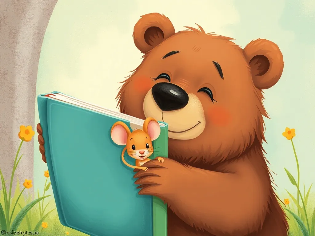The Library's Hidden Treasures - Mouse hiding behind book from gentle bear