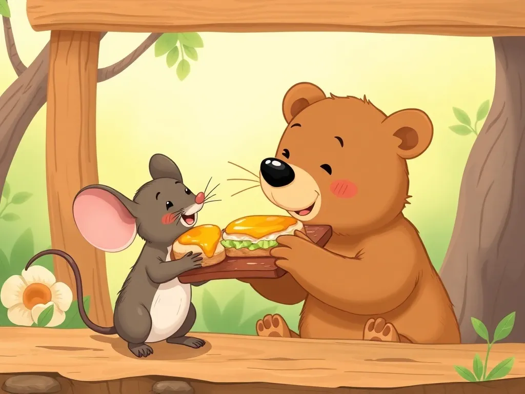 The Library's Hidden Treasures - Bear and mouse sharing honey sandwich
