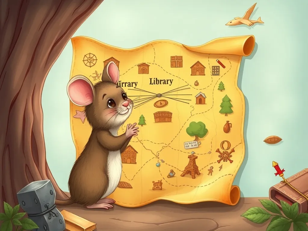 The Library's Hidden Treasures - Mouse showing detailed library treasure map