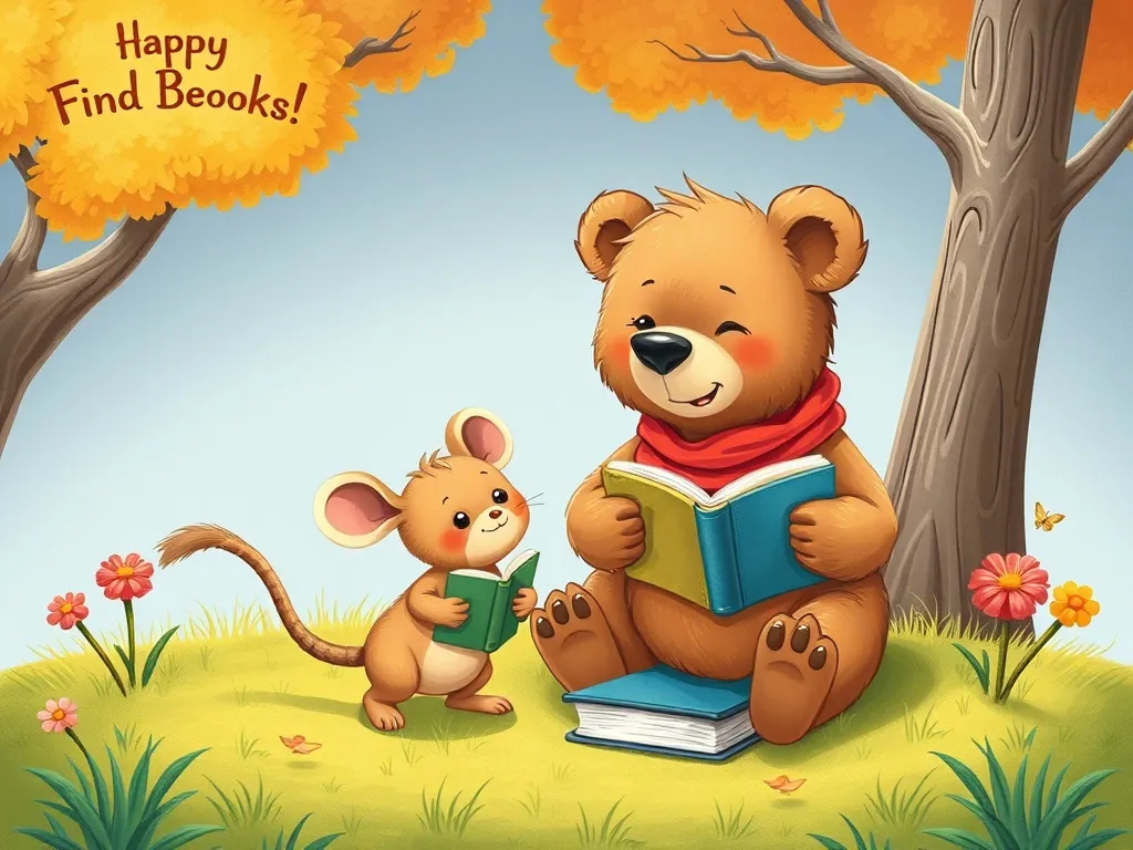 The Library's Hidden Treasures - Bear and mouse helping other animals find books