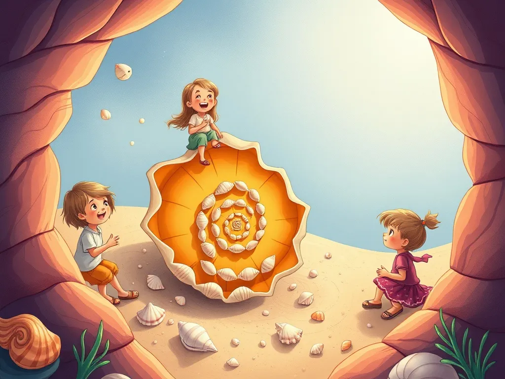 The Lighthouse Fox's Beach Adventure - Children discovering shell spiral arrangement
