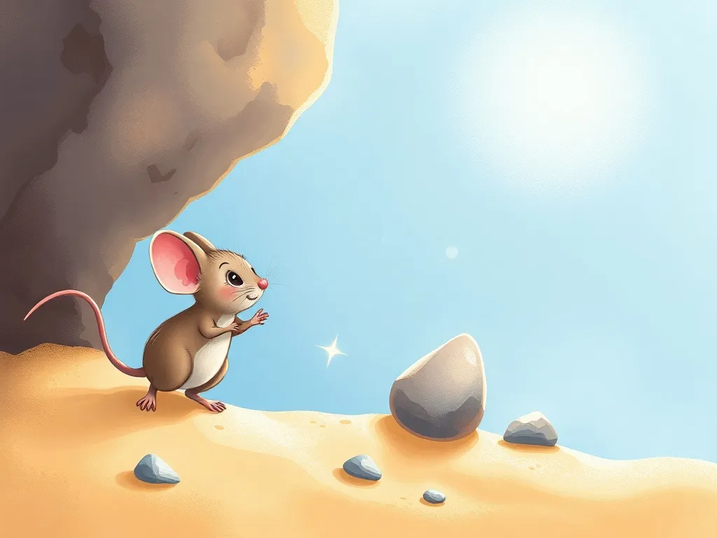 The Lighthouse Mouse&#x27;s Beach Buddies - Mouse pushing sparkly pebble across sand